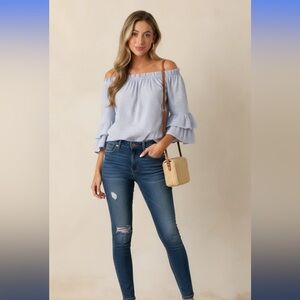 Leibl 38 seersucker off shoulder top